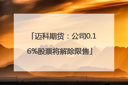 迈科期货：公司0.16%股票将解除限售